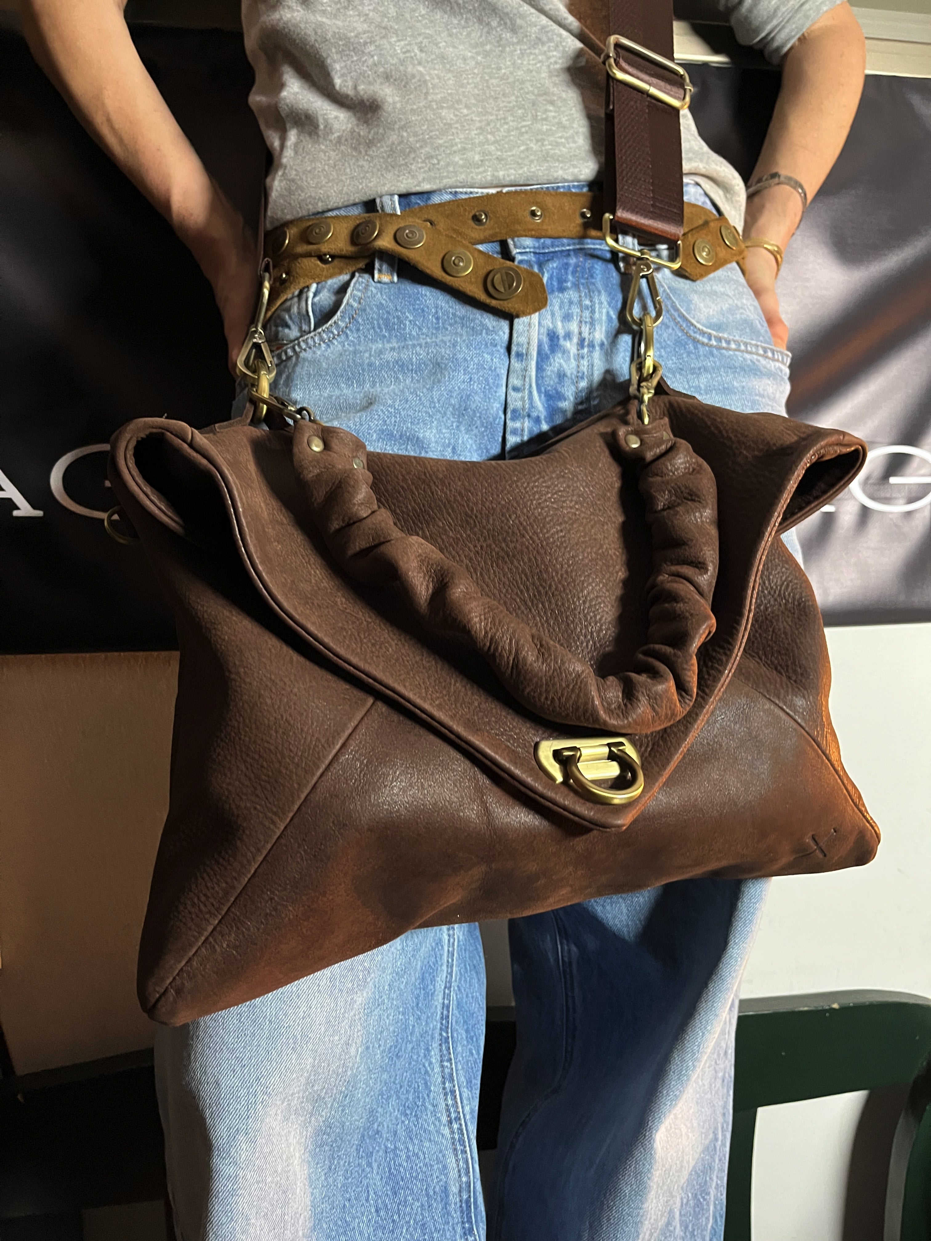 ליז | תיק צד מעור | חום שוקולד