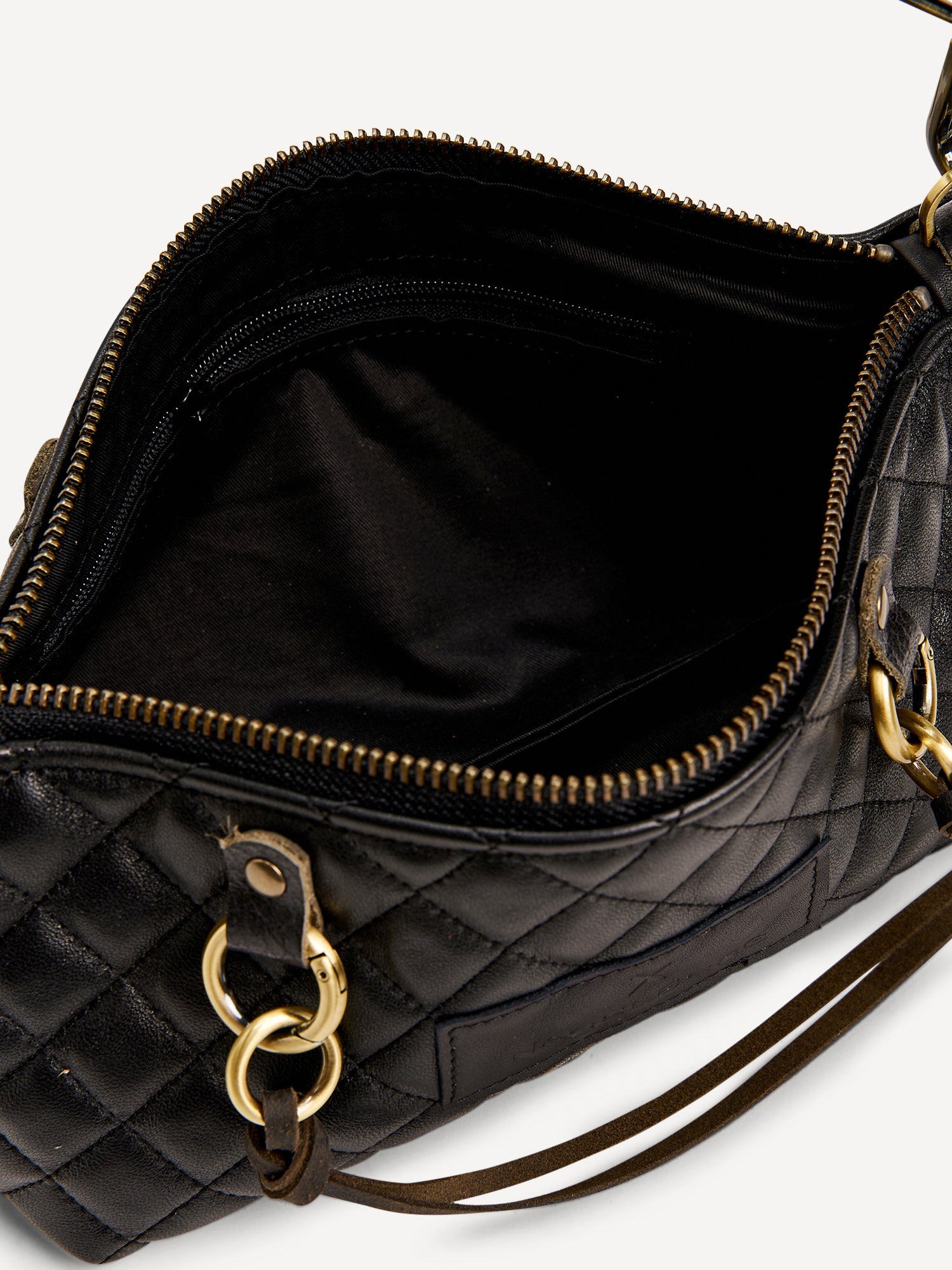 נינה | תיק צד מעור נאפה | שחור קווילט