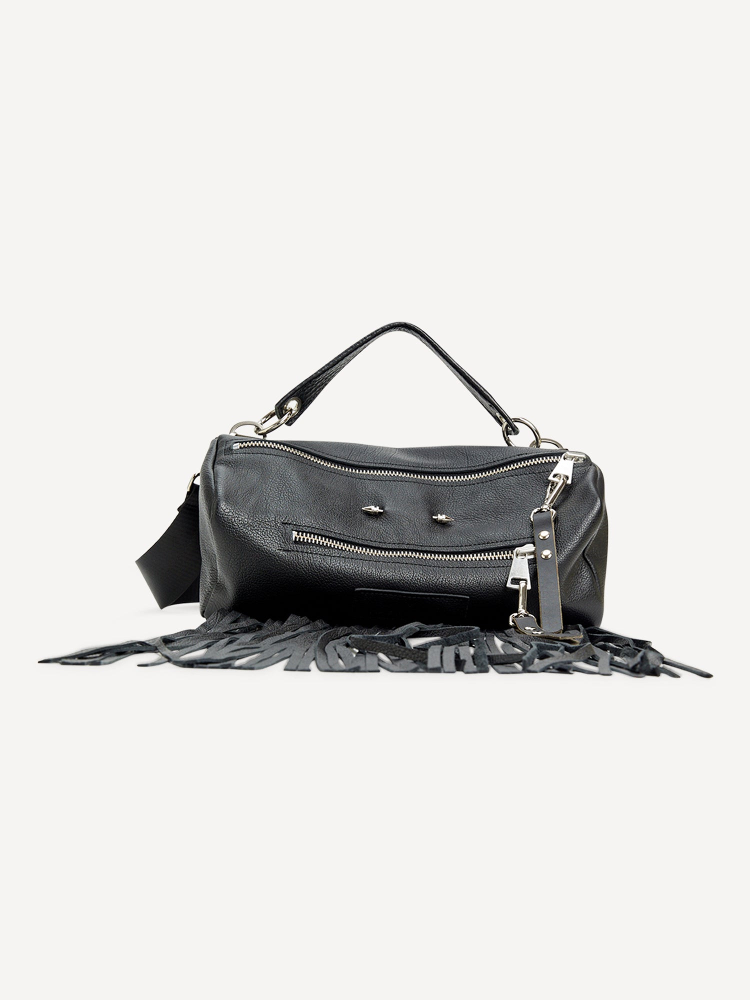 אביבה פרנזים | תיק צד עם פרנזים מעור | שחור