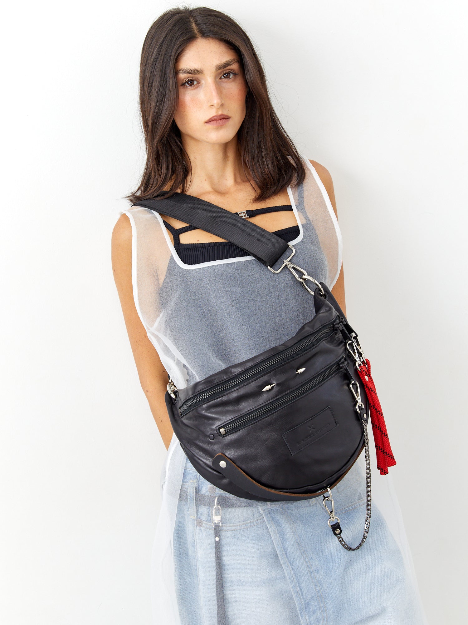 רותי | תיק צד פאוץ' מעור נאפה | שחור