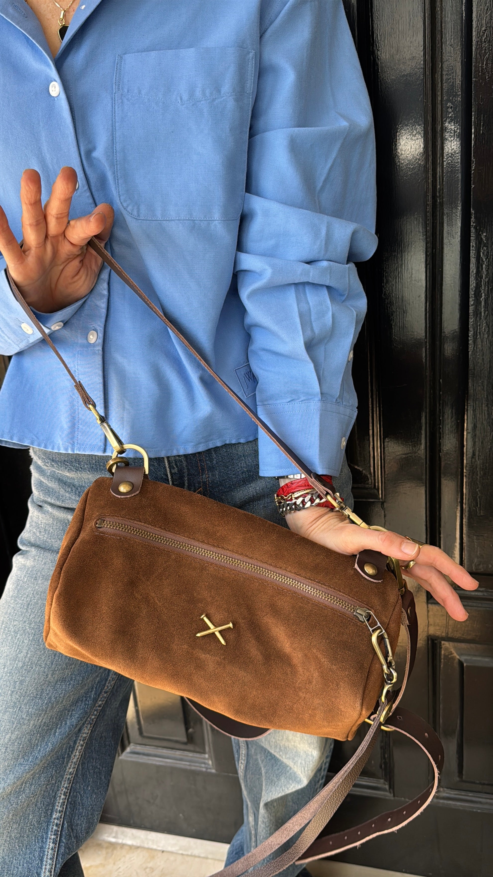 אביבה סמול | תיק צד מעור | זמש שוקולד